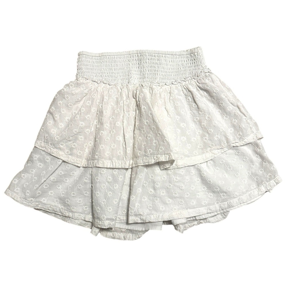 Hollister Ultra High Rise White Tiered Mini Skirt Floral Eyelet Ruffle M Cottage